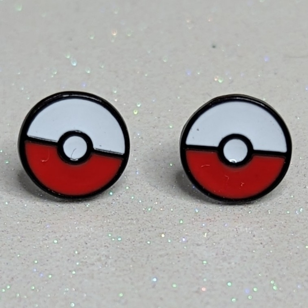 Pokemon Poke ball Acrylic Stud Earrings Red and White - Picture 6 of 7
